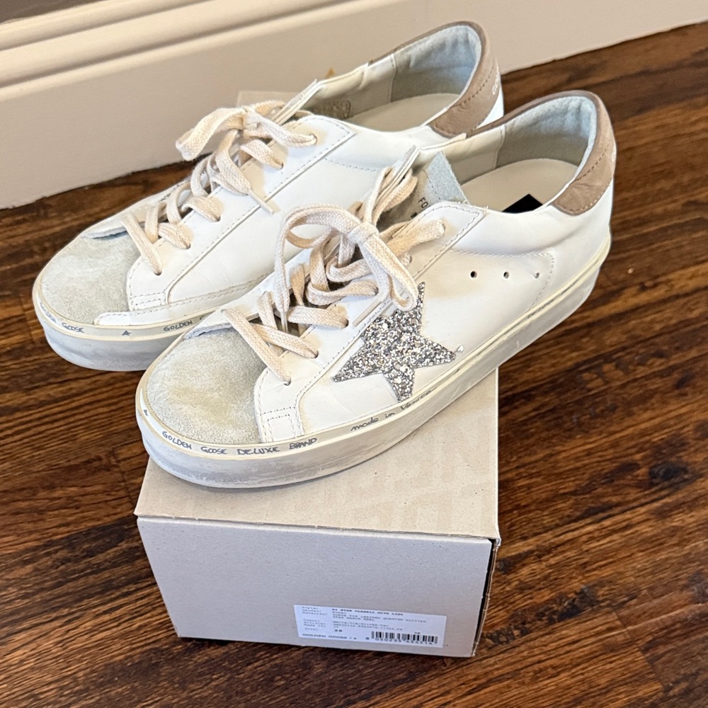 Golden Goose White and Silver Sneakers